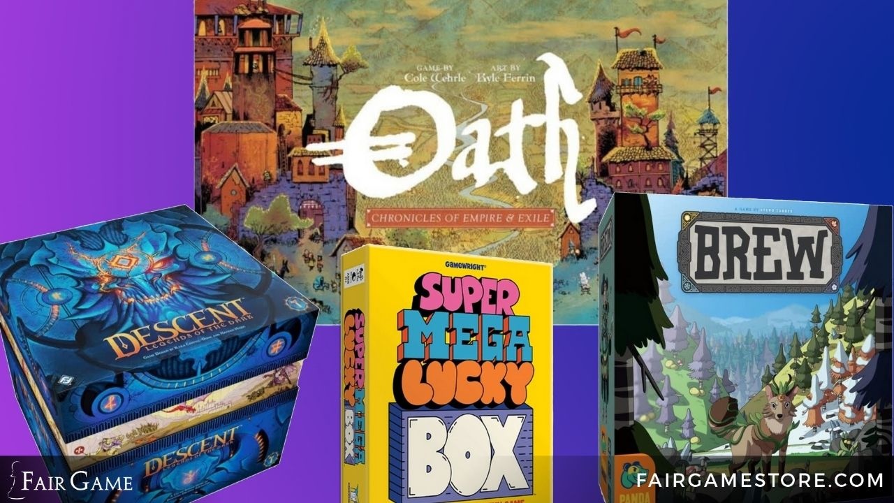 Descent, Super Mega Lucky Box, Brew, and Oath are all outstanding examples of games whose boxes stand out from the crowd!