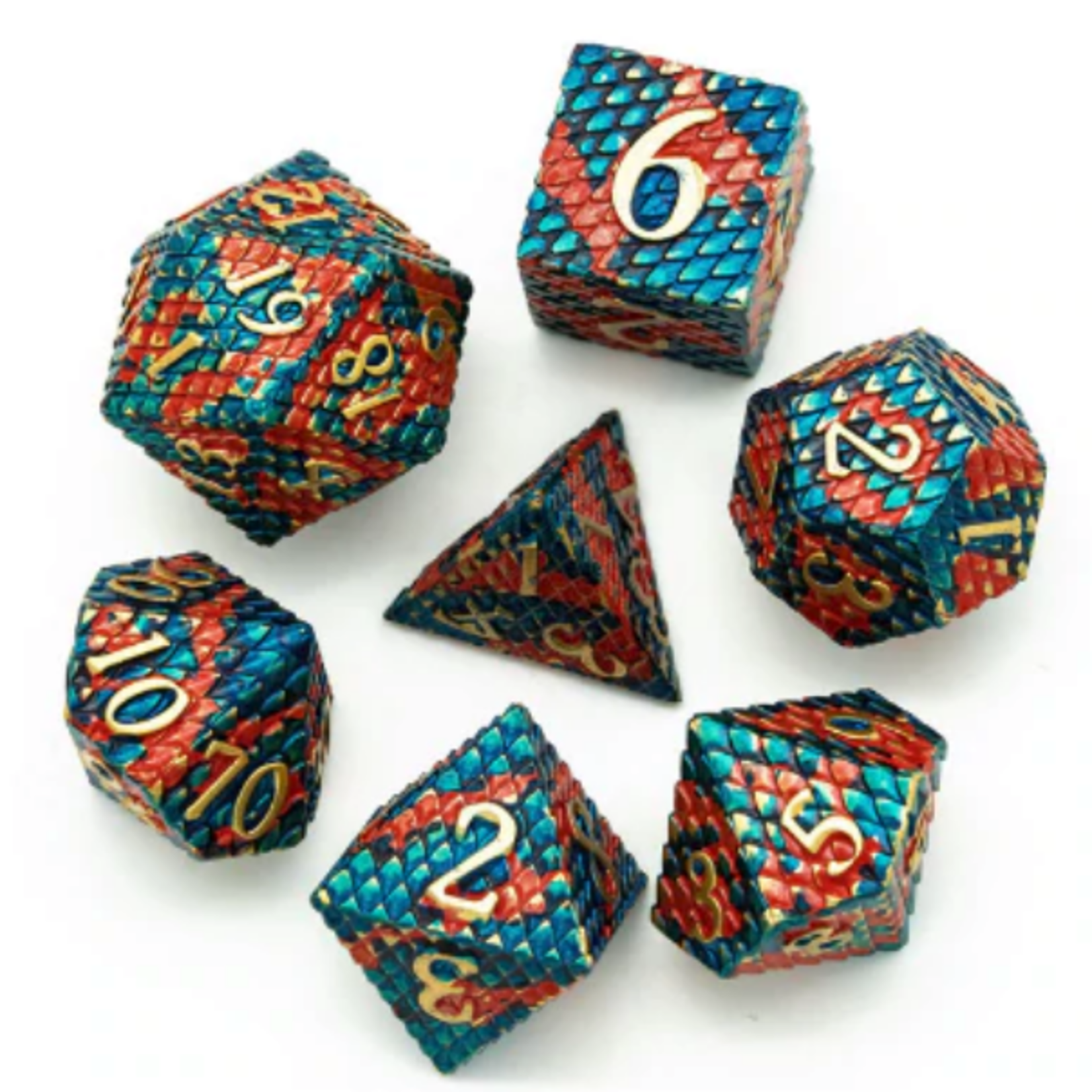 Foam Brain Games FB Blue-Fire Dragon Scale RPG Metal Dice Set