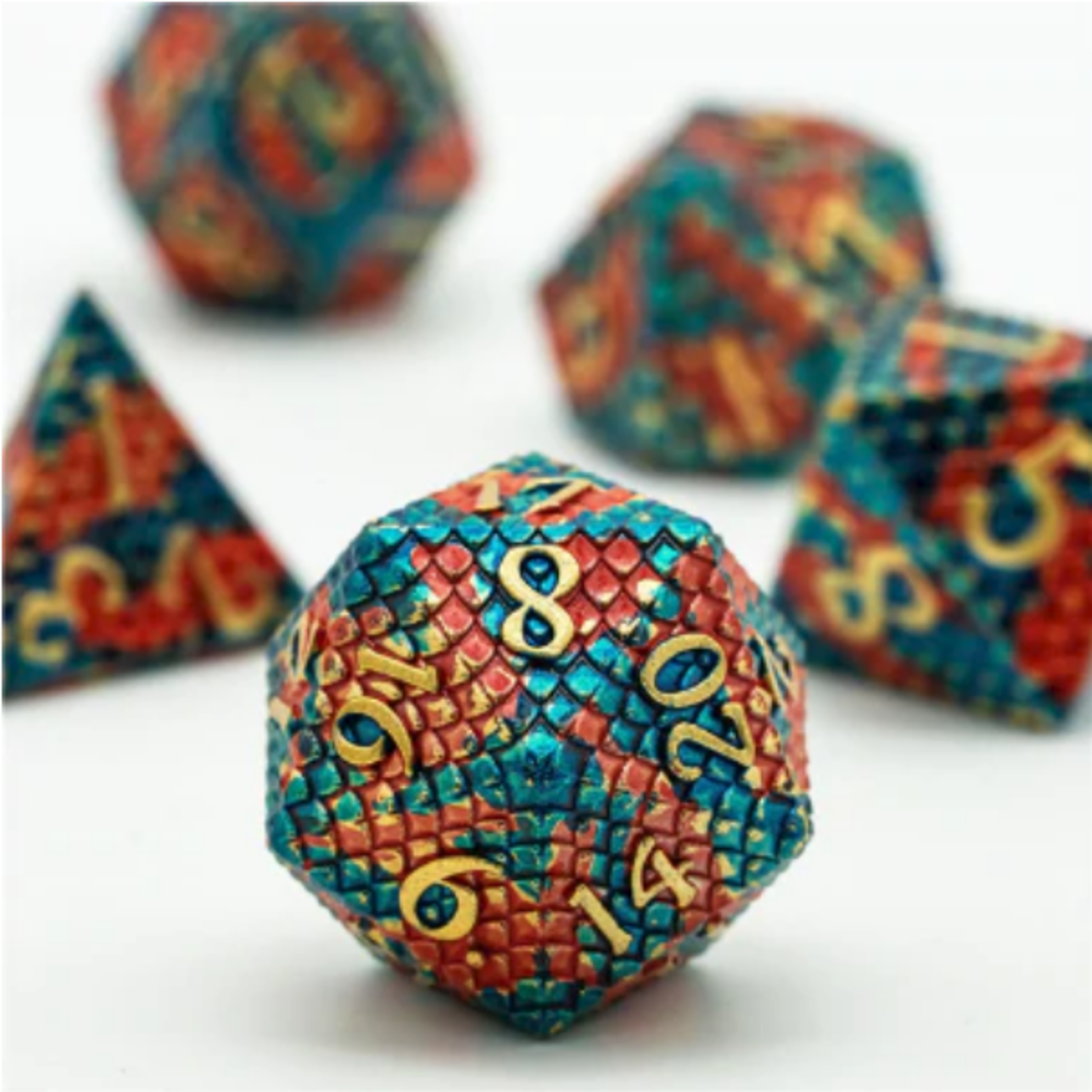 Foam Brain Games FB Blue-Fire Dragon Scale RPG Metal Dice Set