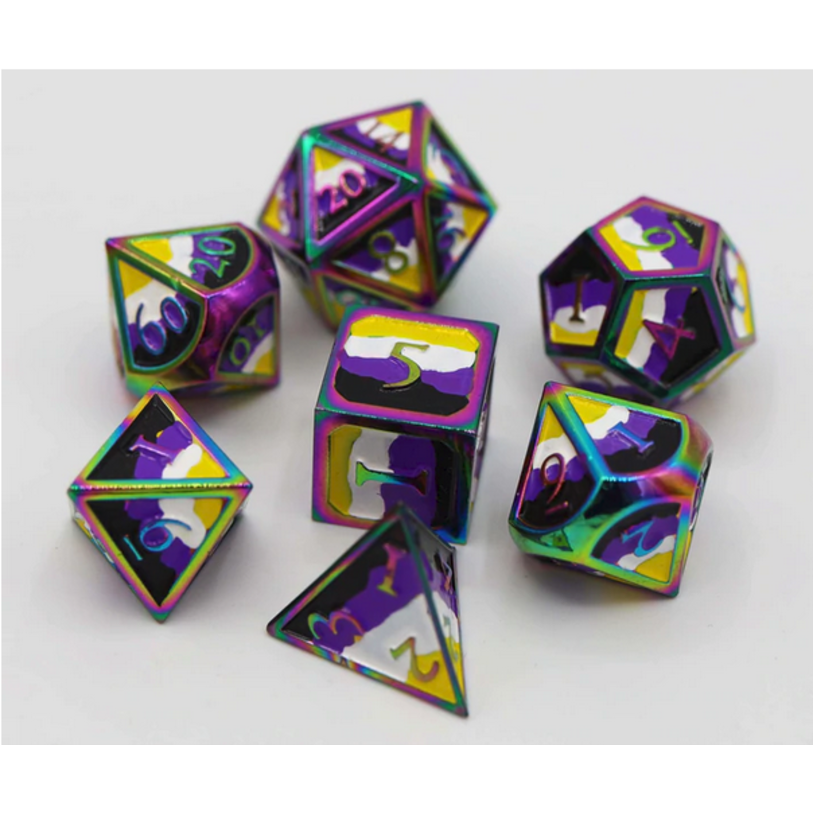 Foam Brain Games FB Nonbinary Pride Flag - RPG Metal Dice Set