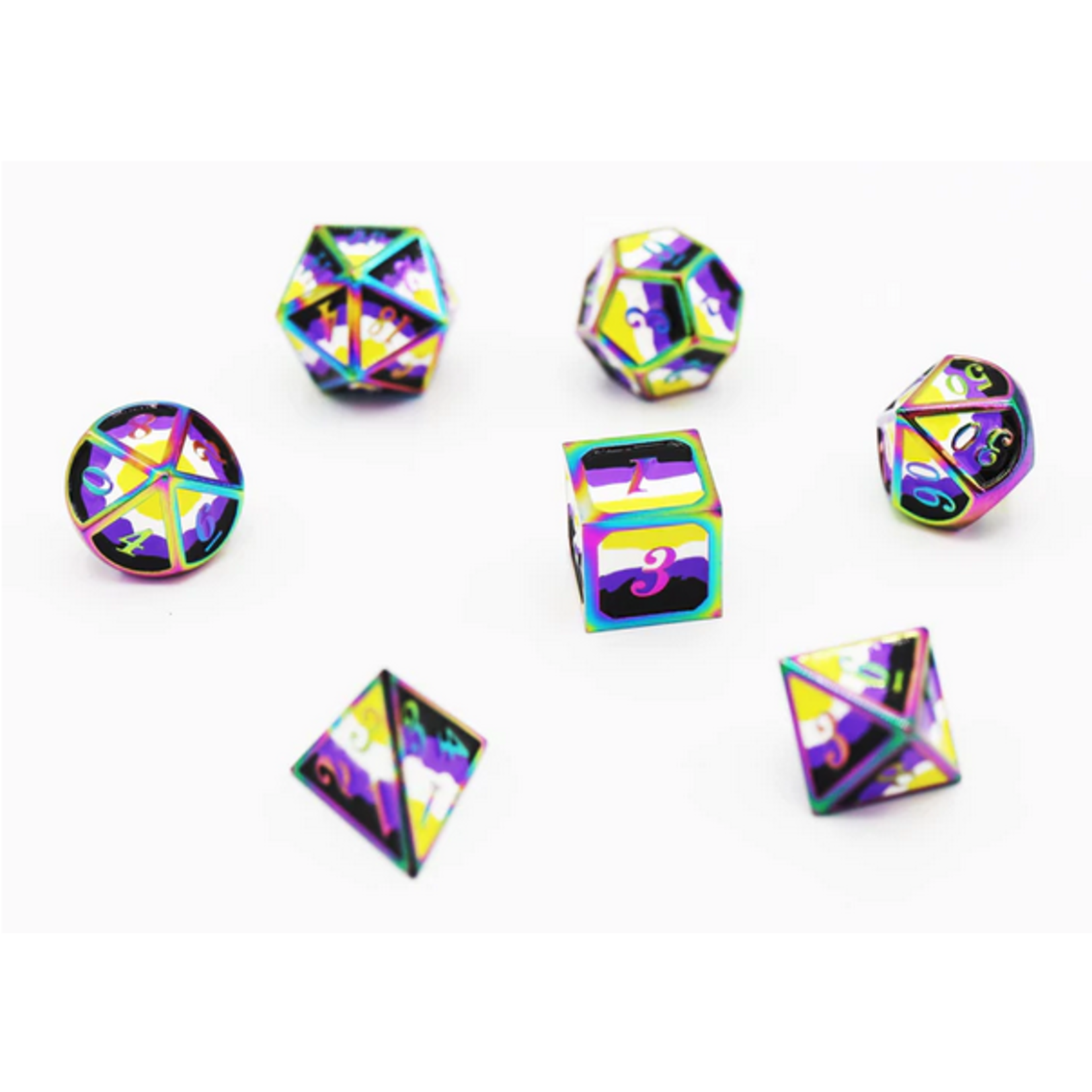 Foam Brain Games FB Nonbinary Pride Flag - RPG Metal Dice Set