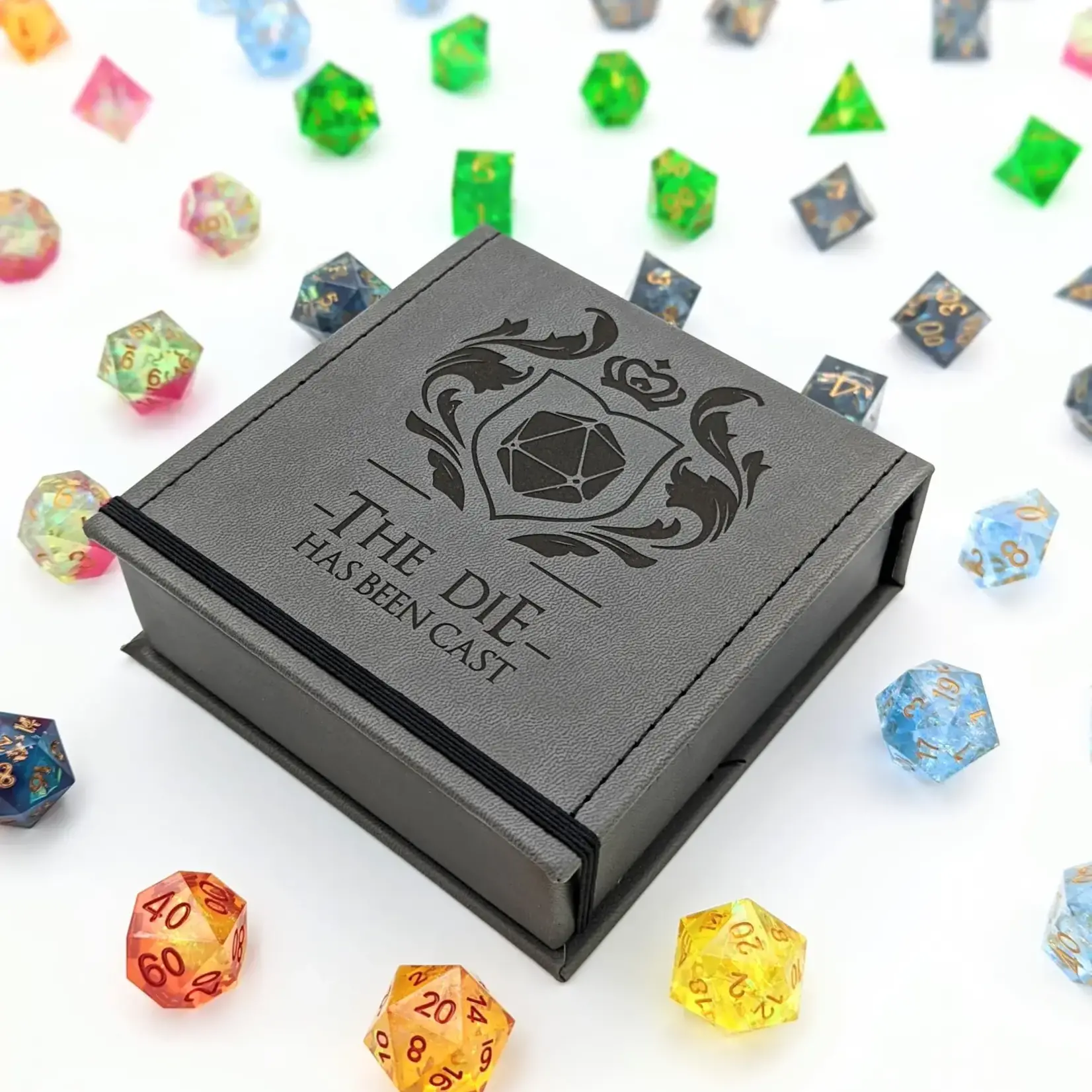 NTSD Gaming Vegan Leather Dice Box - The Die Has Been Cast - D&D : Grey