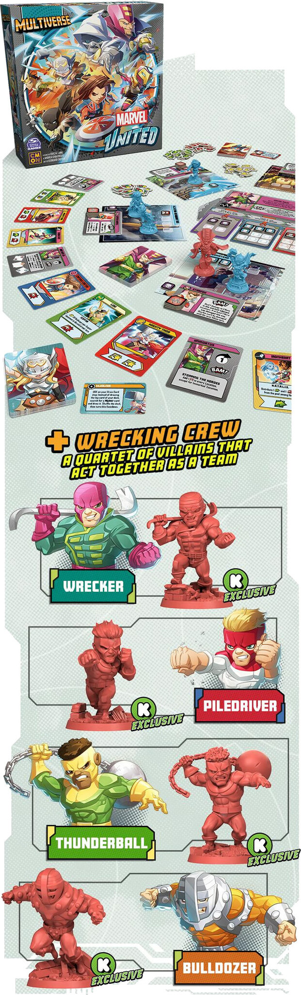 A preview of the Marvel United: Multiverse board game and Wrecking Crew villian team.
