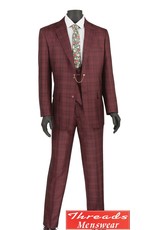 Vinci Vinci Vested Suit - V2RW7 Burgundy