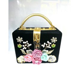 40241324 - Black Square Floral Clutch Bag