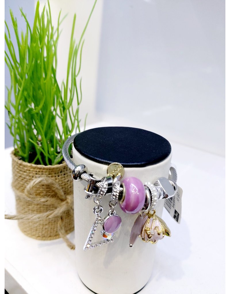 BAE0048-Light Purple Shell Charm Bracelet