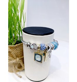 BAE0056-Gold & Blue Butterfly Charm Bracelet