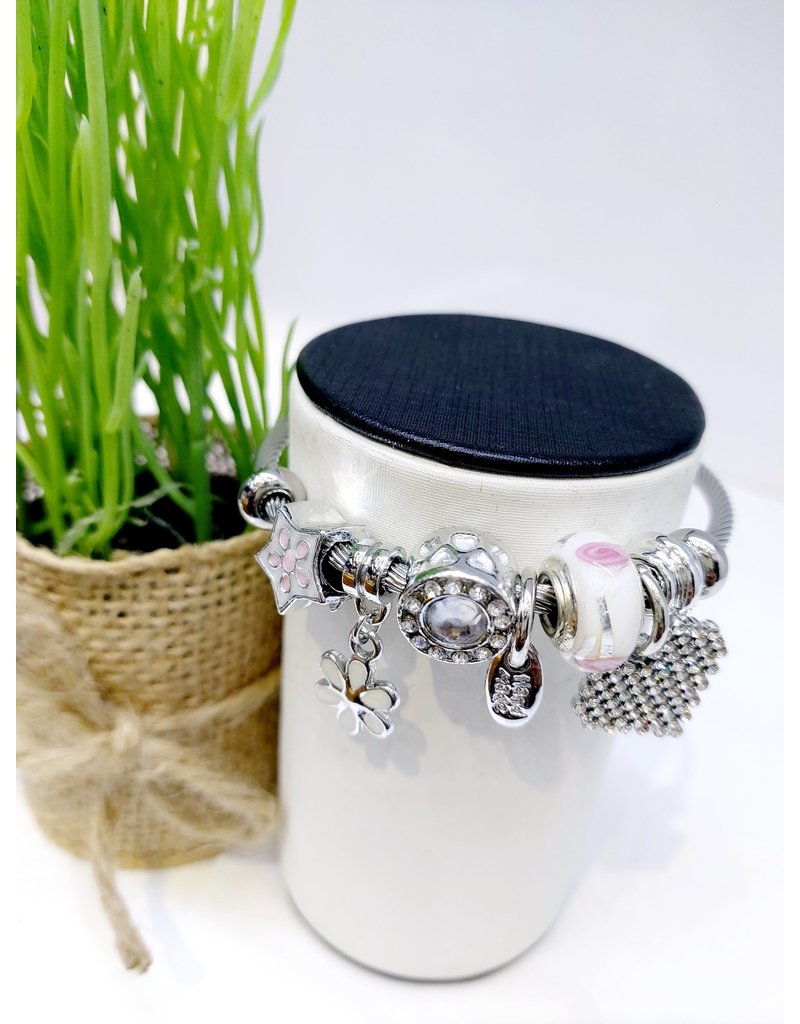 BAE0059-White Flower Charm Bracelet