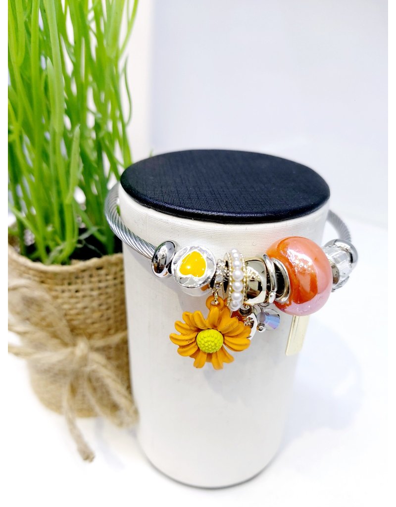 BAE0013-Orange Sunflower Charm Bracelet