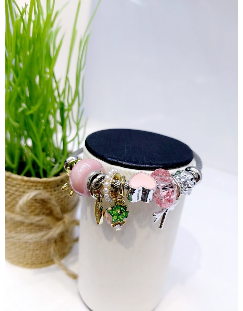BAE0018-Pink Strawberry Charm Bracelet