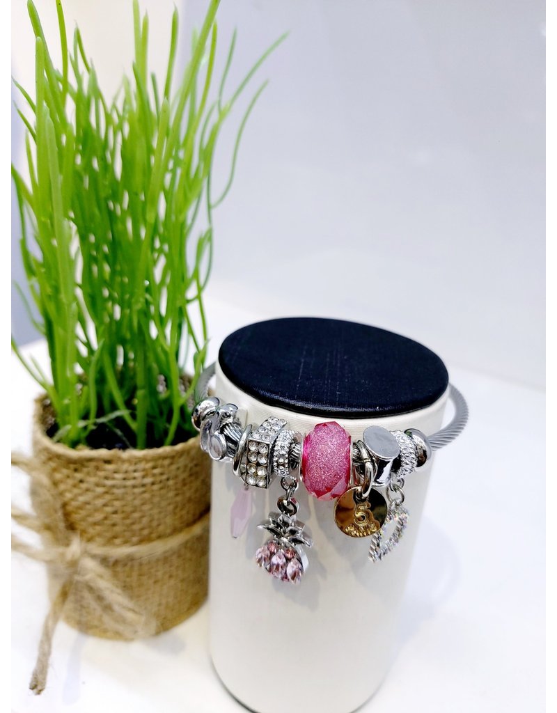BAE0007-Pink Pineapple Charm Bracelet