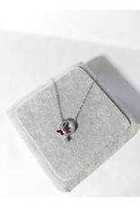 Scb0032 - Silver - Rose Gold Circle, Butterfly Sterling Silver Short Chain
