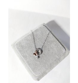 Scb0032 - Silver - Rose Gold Circle, Butterfly Sterling Silver Short Chain