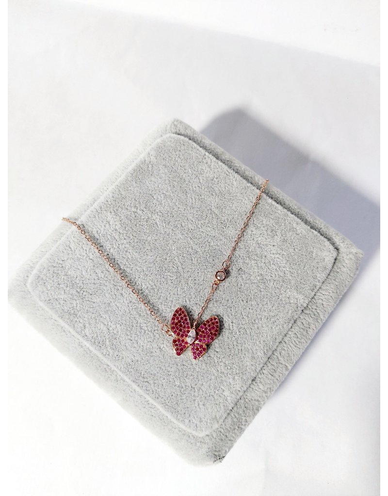 Scb0035 - Rose Gold - Butterfly Cerise Short Chain