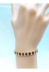 BCF0013-Gold, Red Baguette Adjustable Bracelet