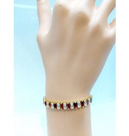BCF0013-Gold, Red Baguette Adjustable Bracelet