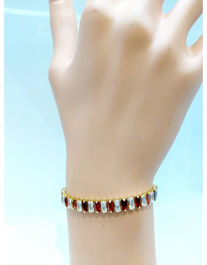 BCF0013-Gold, Red Baguette Adjustable Bracelet