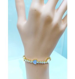 BCF0007--Gold, White, Purple, Yellow Heart Bracelet