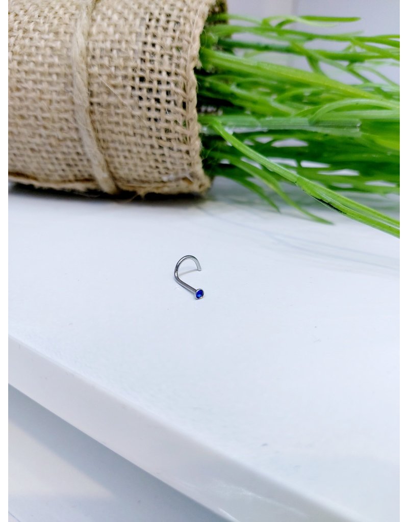 NRB0005 - Blue Stone With Solid Silver Border Screw Nose Ring