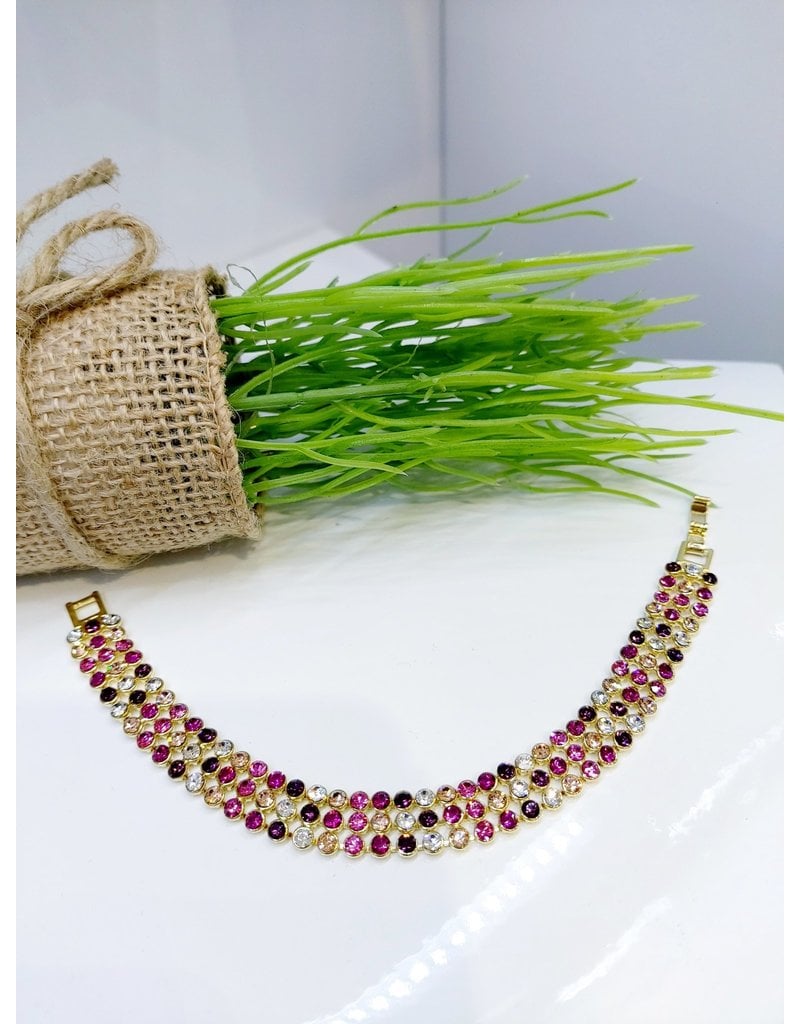 BCF0053 -  Gold Purple, Pink Bracelet