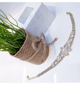 BCF0056 -  Gold Flower, Pearl Bracelet