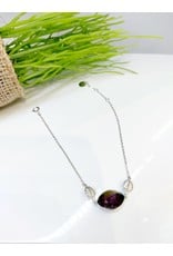 BCF0061 -  Silver Leaf, Purple Crystal Bracelet