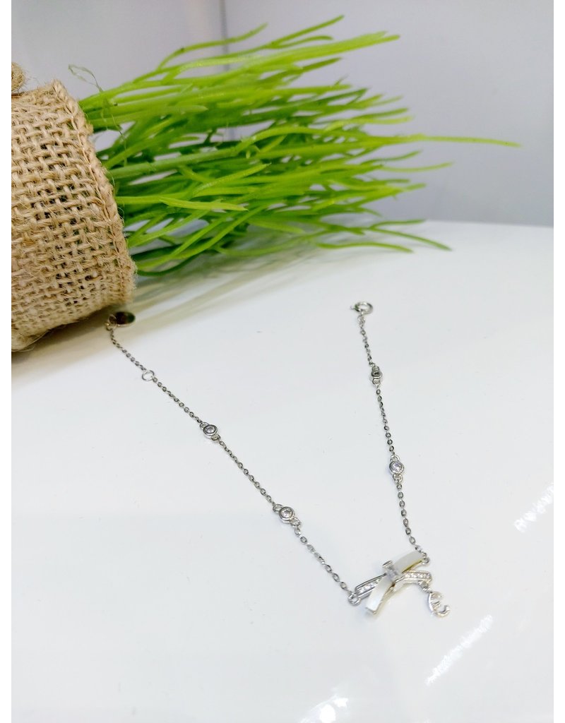 BCF0068 -  Silver Bow, White Bracelet