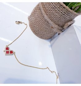 BCF0072 -  Gold Red, Heart Bracelet
