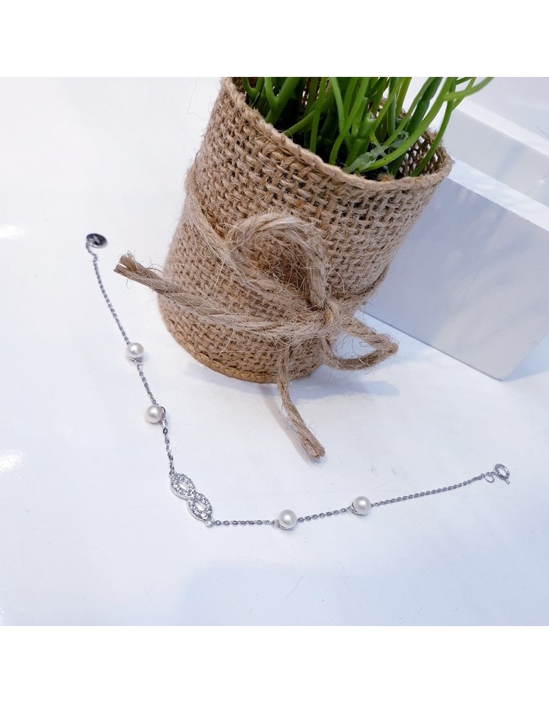 BCF0078 -  Silver Infinity, Pearl Bracelet