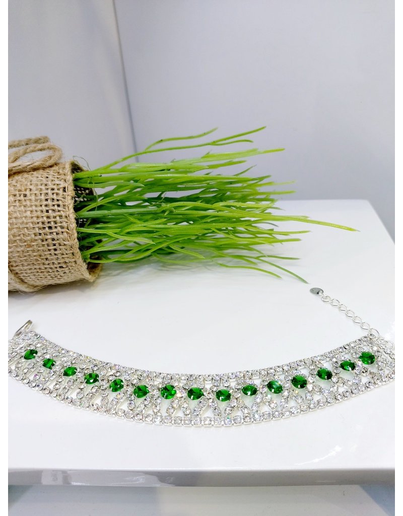 BCF0091 -  Silver Emerald Green Bracelet