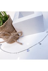 ANG0022 -  Silver Moon, Star, Crystal, Sterling Silver Anklet