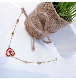 ANG0026 -  Gold Red, Heart Anklet