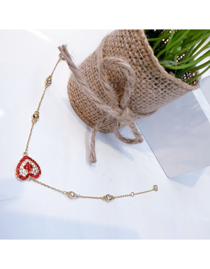 ANG0026 -  Gold Red, Heart Anklet