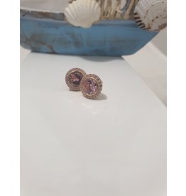 Ere0026 - Round With Pink Stone Rose Gold Pink  Earring