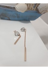 Ere0036 - Tri Stone With Chain Drop Rose Gold Earring