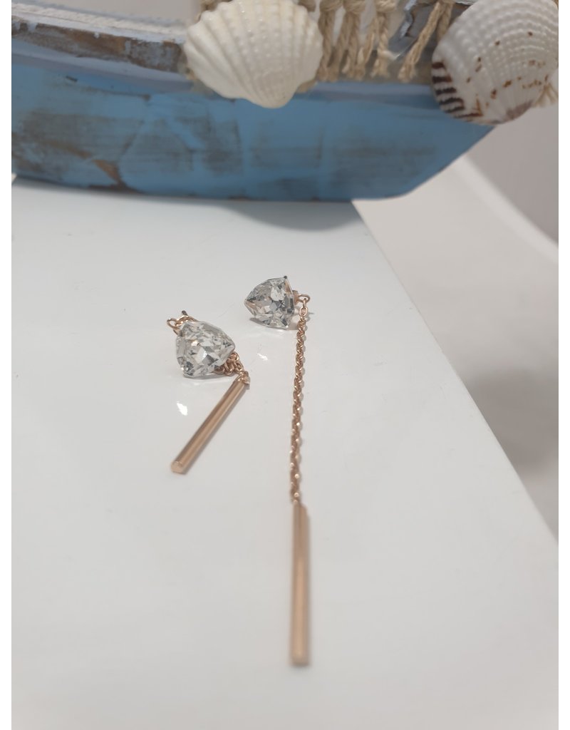 Ere0036 - Tri Stone With Chain Drop Rose Gold Earring