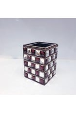 60220027 - Silver and Purple ,Square Pen Holder