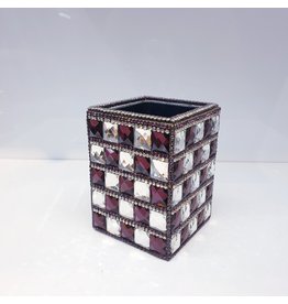 60220027 - Silver and Purple ,Square Pen Holder