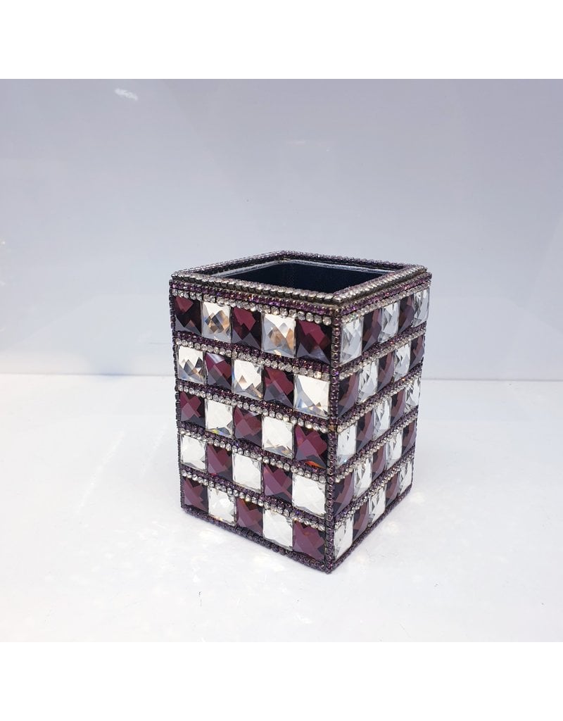 60220027 - Silver and Purple ,Square Pen Holder