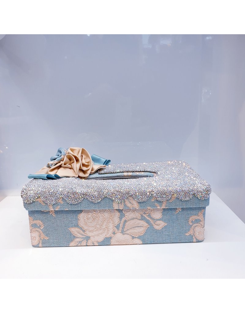 60250222 - Blue Paterned Bin and Tissue Box