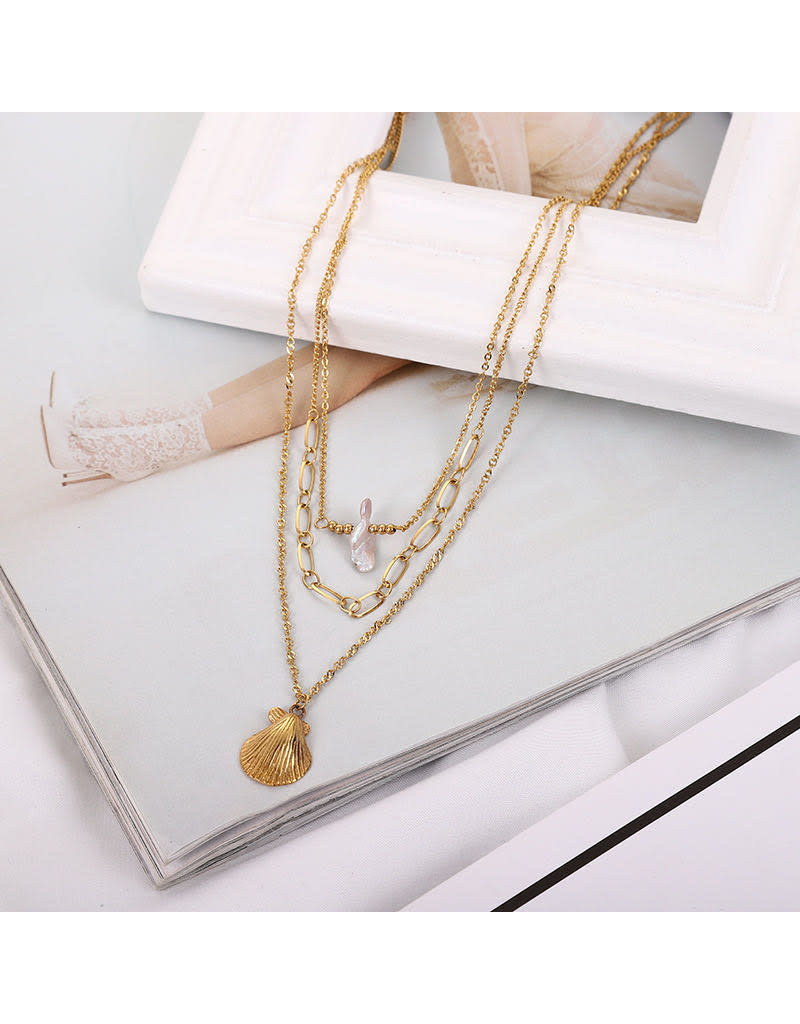 lcb0014 - Gold Multi Layer Necklace