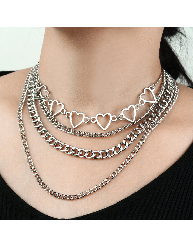 LCC0001 -  Silver, Multi Layered Necklace Multi Layer Necklace