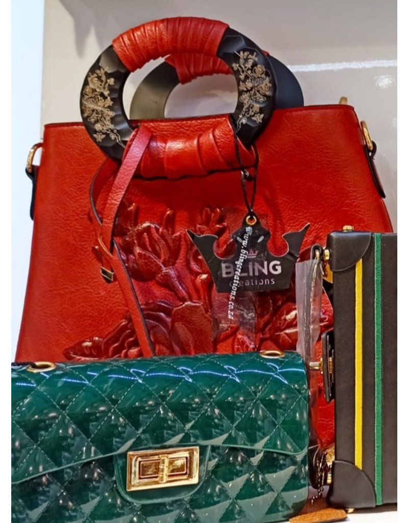 HBA0026 -  Red, Embroidered Flower Handbag