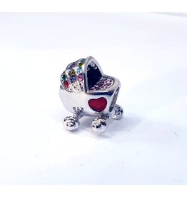50313464 - Silver Pram with Multicolour Stones Charm