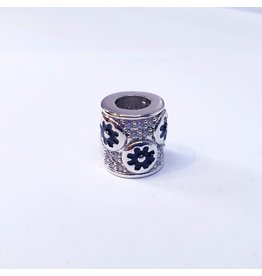 50311803 - Round Silver and Black Flower Charm