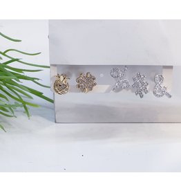 EMA0017 - Gold, Silver Flower, Pineapple, And, Hash,  Multi-Pack Earring