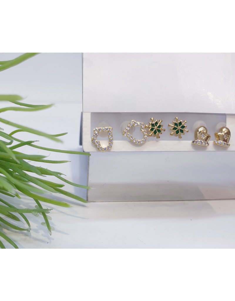 EMA0020 - Gold Boxing, Snowflake, Diamante, Emerald Green,  Multi-Pack Earring