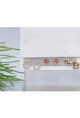 EMA0023 - Gold Boxing, Snowflake, Diamante, Red,  Multi-Pack Earring
