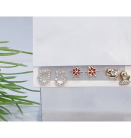 EMA0023 - Gold Boxing, Snowflake, Diamante, Red,  Multi-Pack Earring