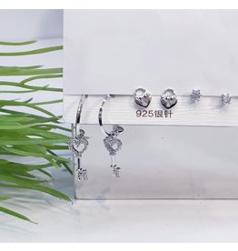 EMA0024 - Silver Drop Heart, Diamante, Heart Lock,  Multi-Pack Earring